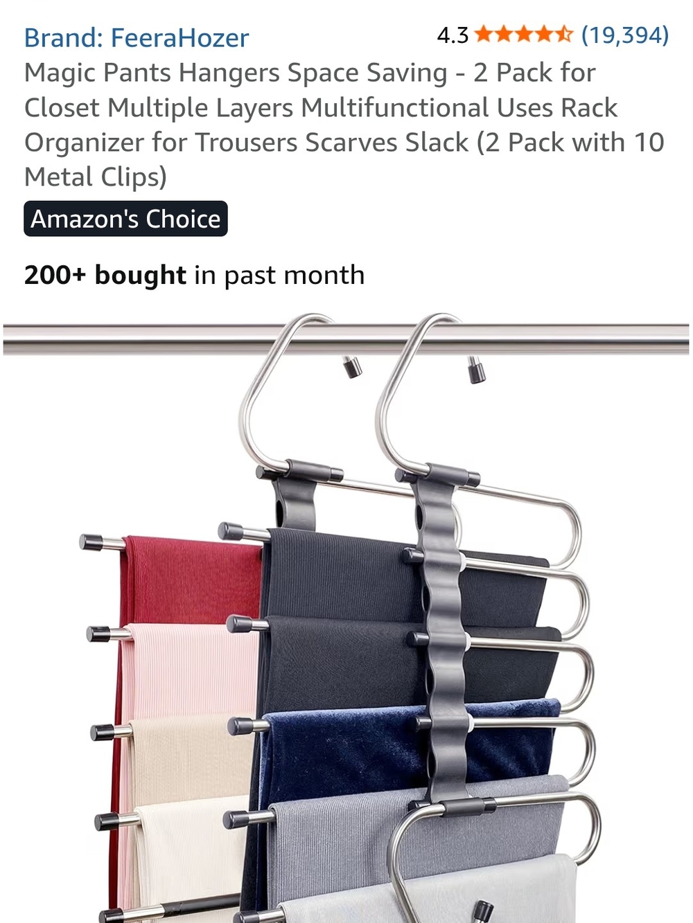 Space-Saving Multi-Layer Pants Hanger - Black & Silver